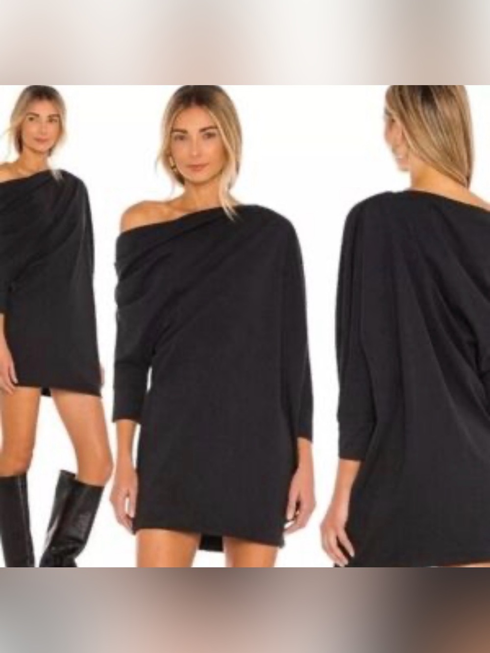 FREE PEOPLE Beach NEW modern mini off‎ shoulder dress sz xs black cotton boho
